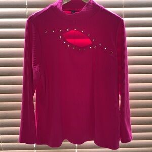 Inc studded cutout front pink long sleeve top size 1X